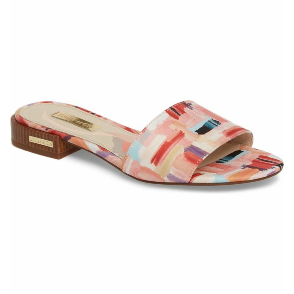 Louise et Cie Aydia Red Pink Abstract Print Flat Slide Sandals Shoes 7 M 37.5